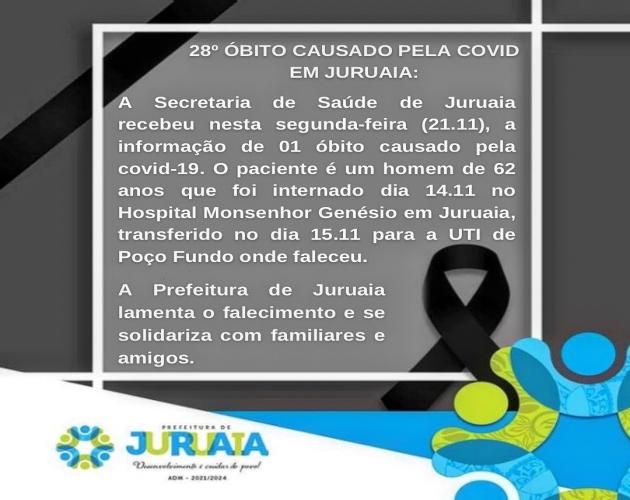 28º ÓBITO CAUSADO PELA COVID EM JURUAIA: