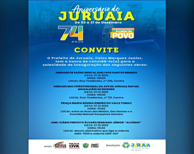 CONVITE - JURUAIA 74 ANOS, INAUGURAÇÃO DE OBRAS