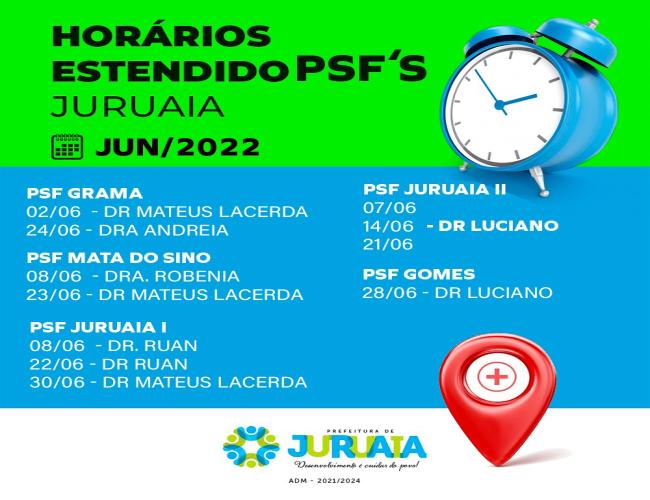 CONFIRA AS DATAS E HORÁRIOS ESTENDIDOS DOS PSFs