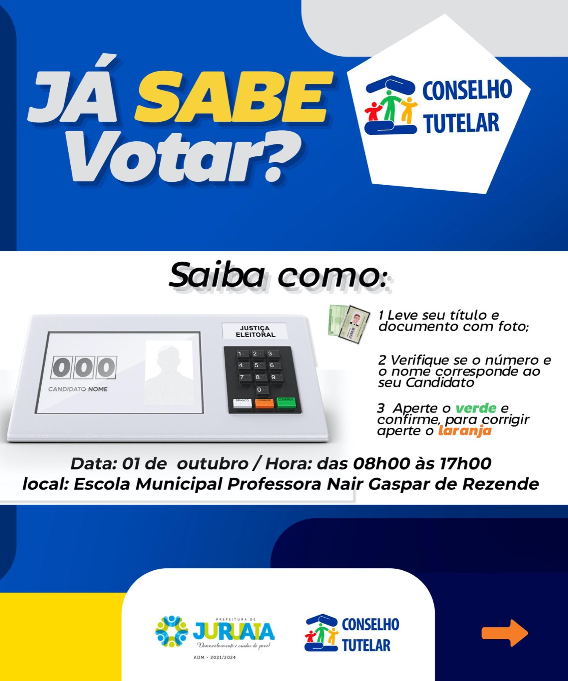 ELEIÇÕES DO CONSELHO TUTELAR DE JURUAIA: SAIBA COMO VOTAR