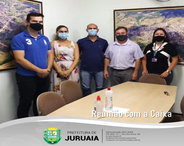 O prefeito Alvinho, acompanhado do tesoureiro Tiago e do secretário de Industria, Comércio e Turismo José Antonio, recebeu as gerentes da Caixa 