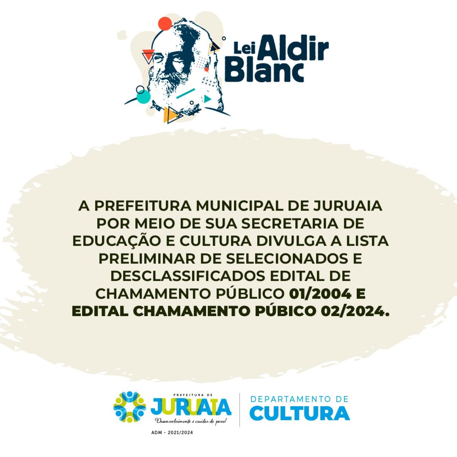Prefeitura de Juruaia divulga lista preliminar dos selecionados e desclassificados para editais da Lei Aldir Blanc