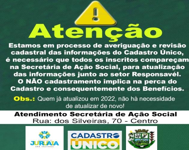 CADASTRO ÚNICO - AVERIGUAÇÃO E REVISÃO CADASTRAL DAS INFORMAÇÕES