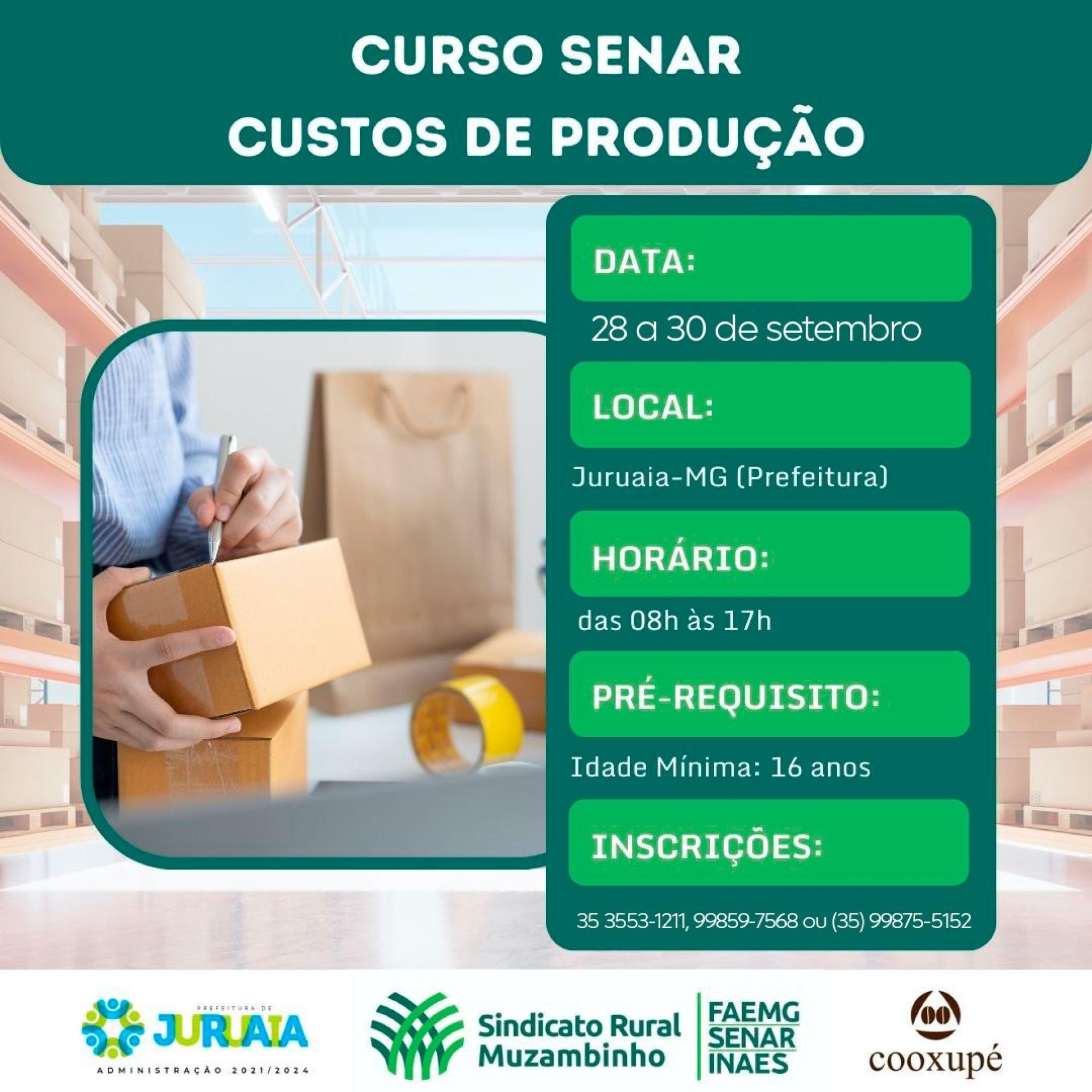 CURSO DO SENAR SOBRE CUSTOS DE PRODUÇÃO TEM NOVA DATA