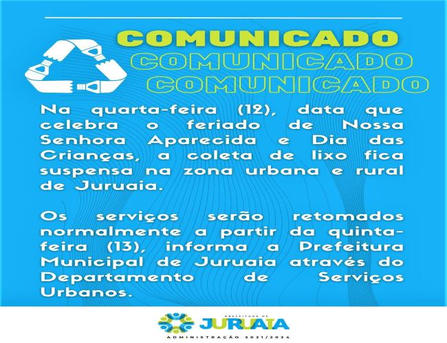 COLETA DE LIXO SERÁ SUSPENSA DURANTE O FERIADO