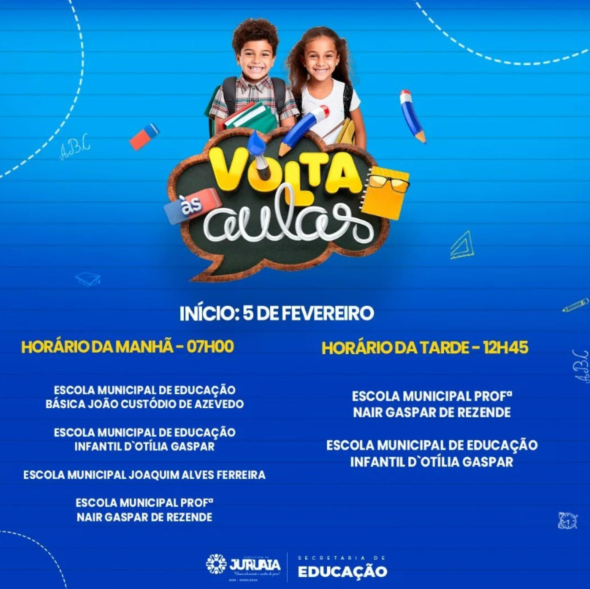 Dia 5 de fevereiro temos o retorno das aulas nas escolas municipais de Juruaia!