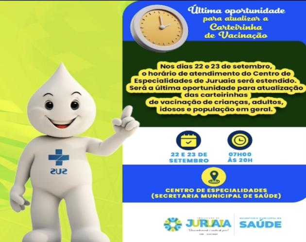 ÚLTIMA OPORTUNIDADE PARA ATUALIZAR A CARTEIRINHA DE VACINAÇÃO