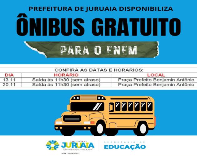 PREFEITURA DE JURUAIA DISPONIBILIZA ÔNIBUS GRATUITO PARA O ENEM