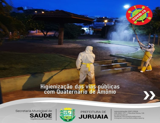 A pulverização das ruas e espaços públicos continua em Juruaia, combatendo o coronavirus causador da COVID-19