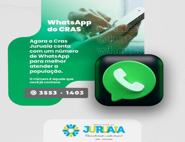 NÚMERO DE WHATSAPP REFORÇA ATENDIMENTO NO CRAS DE JURUAIA