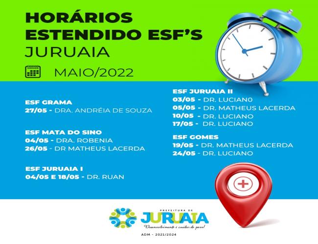 CONFIRA AS DATAS E HORÁRIOS ESTENDIDOS DOS ESFs