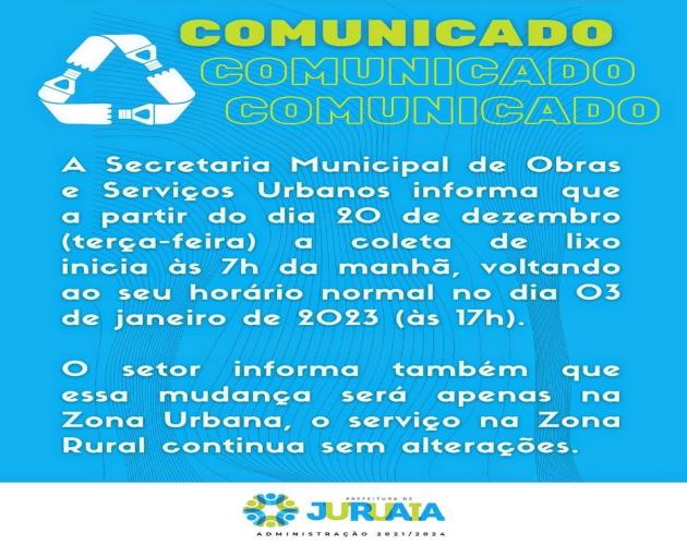 COMUNICADO: MUDANÇAS NA COLETA DE LIXO