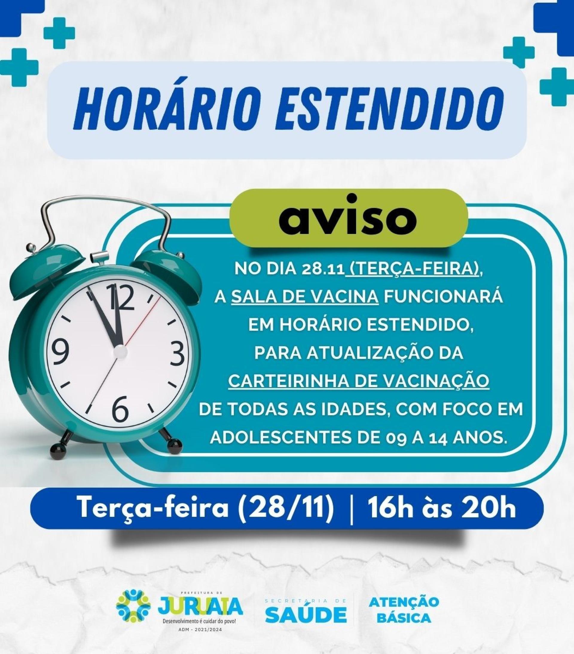HORÁRIO ESTENDIDO – SALA DE VACINA