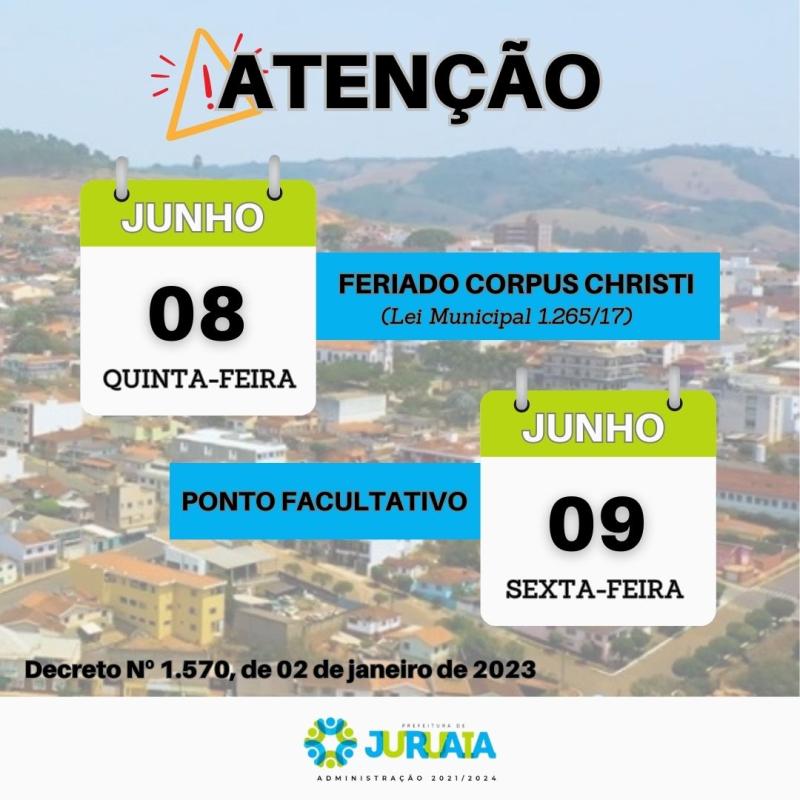 COMUNICADO - FERIADO CORPUS CHRISTI E PONTO FACULTATIVO