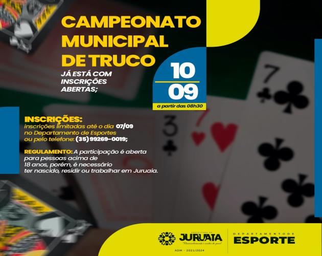 CAMPEONATO MUNICIPAL DE TRUCO JÁ ESTÁ COM INSCRIÇÕES ABERTAS