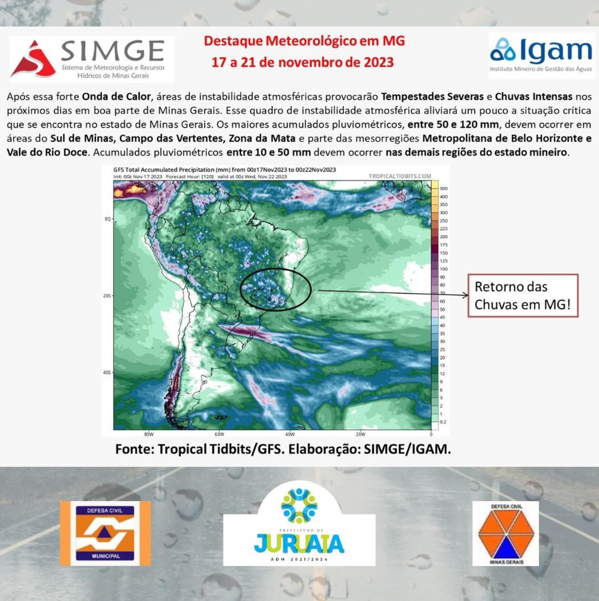 DESTAQUE METEOROLÓGICO EM MINAS GERAIS 17 A 21 DE NOVEMBRO DE 2023