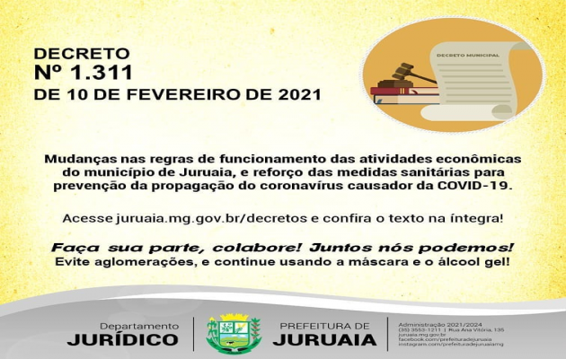 O novo decreto trouxe mudanças nas regras de funcionamento das atividades econômicas do município de Juruaia