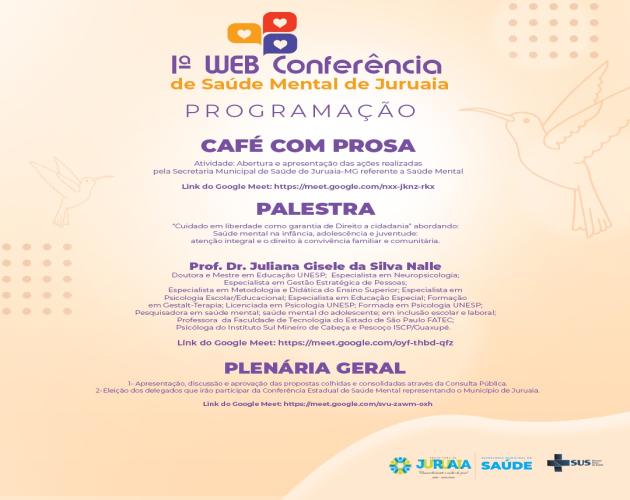 Confira a programação da 1ª Web Conferência de Saúde Mental de Juruaia