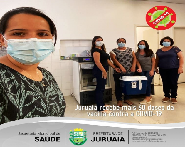 A Secretaria de Saúde de Juruaia recebeu hoje (11/02) mais 60 doses da vacina contra a COVID-19