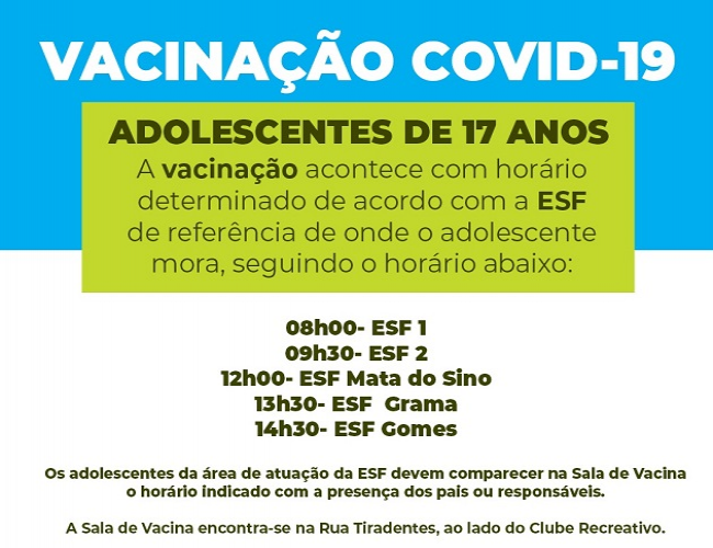 SALA DE VACINA DE JURUAIA COMEÇA VACINAÇÃO DE ADOLESCENTES SEM COMORBIDADE NESTA TERÇA-FEIRA (28)
